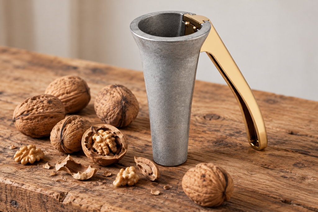 Gouden notenkraker met walnoten